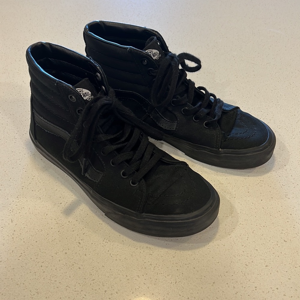 VANS padded black high tops fabric with leather stripe